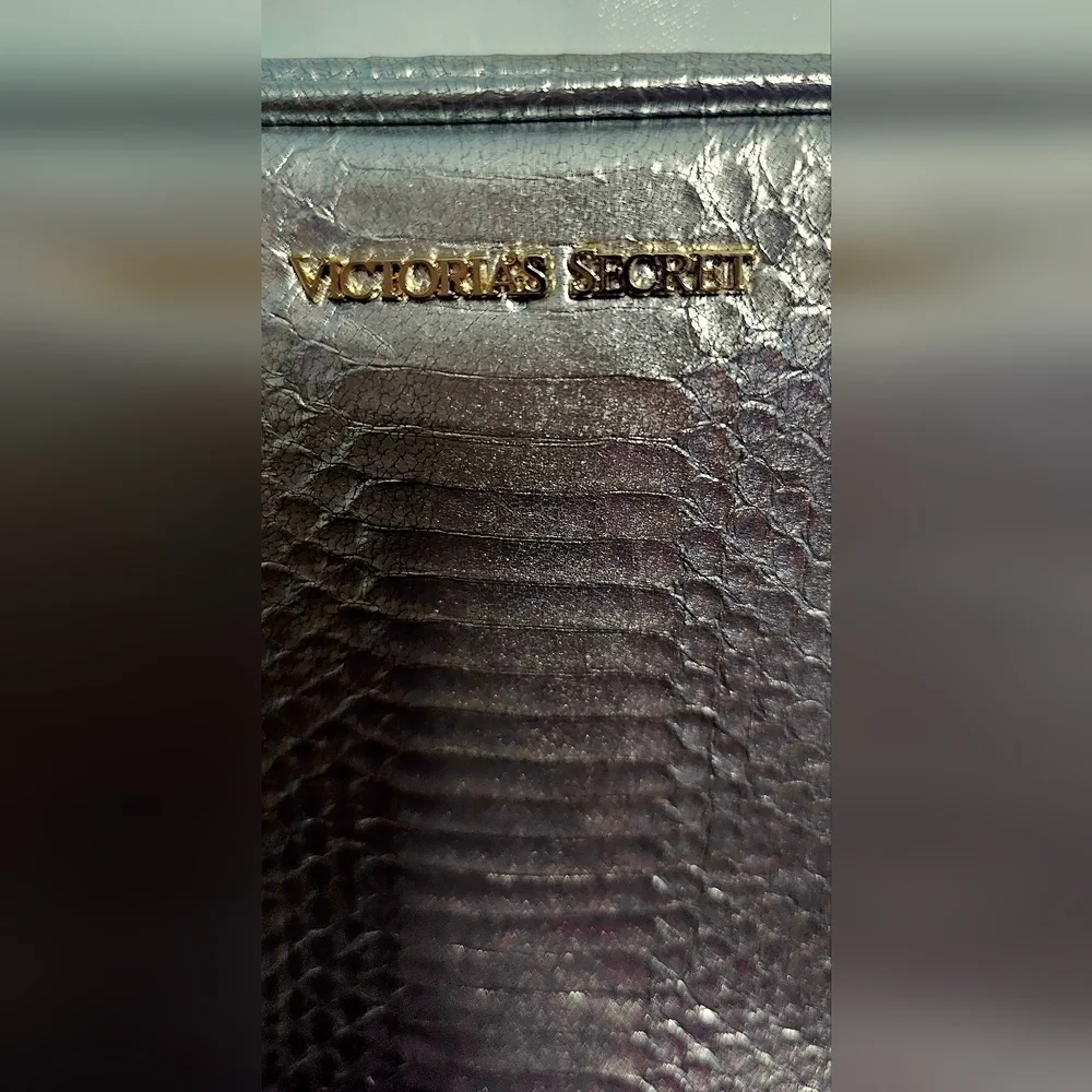 Victoria's Secret Metallic Silver Faux Snake skin  Gold Chain Crossbody bag